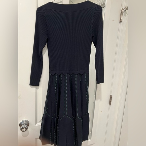 Sandro Paris Navy Embroidered Fit and Flare Dress - Picture 5 of 5